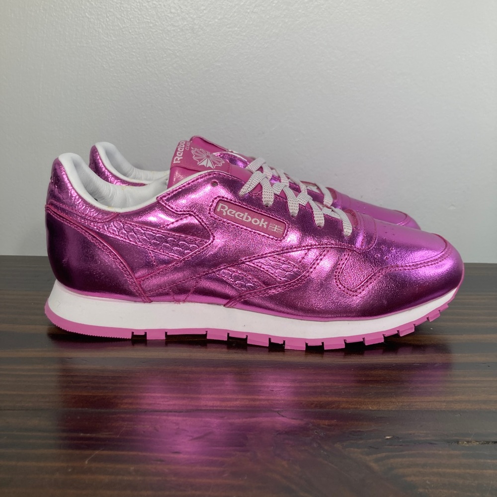 Reebok Classic Leather Metallic Pink Athletic Sneakers Girls Size 7